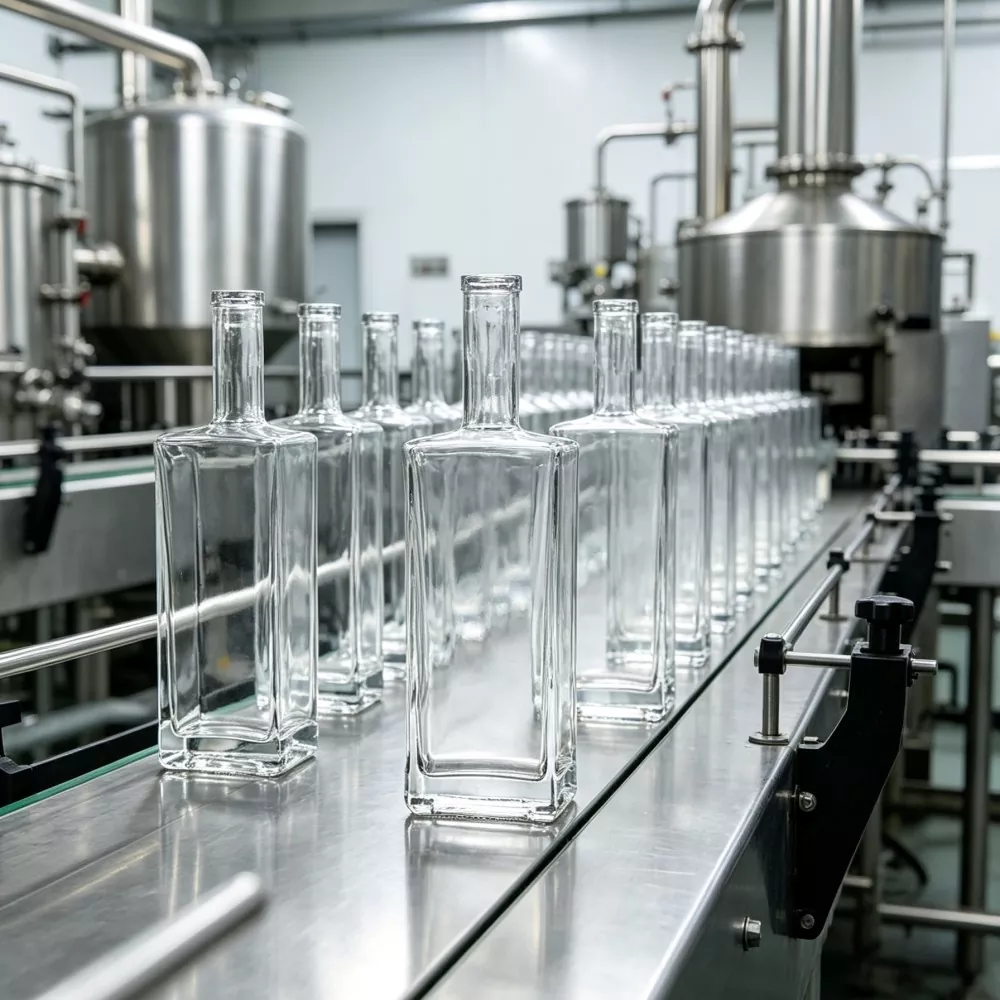 750ml Empty Square Clear Glass Liquor Bottle
